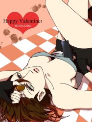 Rule 34 | 1girl, bare shoulders, breasts, chocolate, cleavage, female focus, image sample, jill valentine, large breasts, lying, on back, pixiv sample, resident evil, resident evil 3: nemesis, resized, solo, valentine