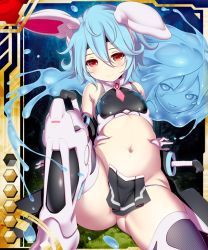 Rule 34 | 00s, 1girl, akazawa red, bare shoulders, black skirt, blue hair, blush, breasts, cameltoe, card (medium), card (red-ur), card (ur), clothes lift, crop top, curly hair, female focus, looking at viewer, mechanical ears, monster girl, navel, nipples, open mouth, panties, parted lips, pleated skirt, revealing clothes, short hair, sitting, skirt, skirt lift, slime girl, small breasts, smile, smirk, solo, tagme, taimanin (series), taimanin asagi, taimanin asagi battle arena all card gallery, taimanin asagi kessen arena, takatsuki shino, thighhighs, thighs, thong, underwear