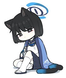 Rule 34 | 1girl, animal ears, black eyes, black hair, black sailor collar, black skirt, blue archive, blue halo, cat&#039;s cradle, cat ears, cat tail, closed mouth, full body, halo, haori, highres, japanese clothes, kikyou (blue archive), long sleeves, multiple tails, piki (itpiki), pleated skirt, sailor collar, school uniform, serafuku, short hair, simple background, skirt, socks, solo, tail, two tails, white background, white socks
