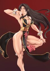 Rule 34 | 1girl, 92penpen, absurdres, bracelet, breasts, capcom, china dress, chinese clothes, chun-li, dress, earrings, glowing, glowing eyes, highres, jewelry, large breasts, long hair, mind control, muscular legs, nail polish, purple eyes, slippers, solo, spiked bracelet, spikes, street fighter, thick thighs, thighs, training suit