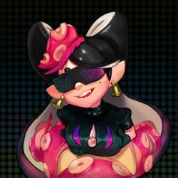 Rule 34 | 1girl, alternate costume, black gloves, breasts, breasts squeezed together, callie (splatoon), cleavage, cleavage cutout, clothing cutout, collar, earrings, fangs, food, food-themed earrings, food on head, glasses, gloves, head tilt, hetero, inkling, jewelry, large breasts, long hair, mind control, mole, mole under eye, nintendo, object on head, opaque glasses, paizuri, paizuri under clothes, penis, pink-tinted eyewear, pink-tinted glasses, pointy ears, pov, purple-tinted eyewear, purple-tinted glasses, solo focus, splatoon (series), splatoon 2, studded collar, sunglasses, tentacle hair, tentacles, thick eyebrows, thirnz, tinted eyewear, visor