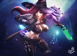 Rule 34 | 1girl, adapted costume, armor, bad id, bad pixiv id, belt, breasts, deathfire grasp, full moon, gloves, glowing, glowing eyes, green eyes, gunblade, hat, hextech gunblade, katarina (league of legends), large breasts, league of legends, long hair, looking at viewer, midriff, moon, needlessly large rod, one3four!, rabadon&#039;s deathcap, red hair, revision, rylai&#039;s crystal scepter, scar, shoulder pads, signature, skin tight, skull, solo, staff, strap, vambraces, weapon, witch hat