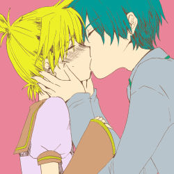 Rule 34 | 2boys, arm grab, blush, child, detached sleeves, closed eyes, hand on another&#039;s face, hatsune mikuo, kagamine len, kiss, male focus, multiple boys, vocaloid, yaoi