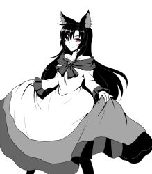 Rule 34 | 1girl, animal ears, dress, imaizumi kagerou, isaki (gomi), long hair, pantyhose, red eyes, simple background, smile, solo, touhou, very long hair, white background, wolf ears