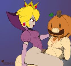 Rule 34 | 10s, 1boy, 1girl, animated, animated gif, arm around shoulder, arm support, arms behind back, artist name, ass, ass shake, blonde hair, blue background, bottomless, bouncing, bouncing breasts, breasts, clothed female nude male, colorized, cowgirl position, crown, curvy, dark persona, domination, dress, earrings, elbow gloves, eyeshadow, femdom, from side, frottage, girl on top, gloves, gradient background, halloween, hand on another&#039;s thigh, hetero, high collar, implied sex, jack-o&#039;-lantern, jack-o&#039;-lantern head, jewelry, legs, lipstick, long hair, looking at another, looping animation, makeup, mario, mario (series), medium breasts, medium hair, narrow waist, naughty face, nintendo, nude, paper mario, paper mario: the thousand year door, pink gloves, possessed, princess, princess peach, pumpkin, pumpkin on head, purple background, purple dress, red eyes, red lips, riding, rubbing, sex, shadow queen, signature, simple background, sketch, skirt, unworn skirt, smile, solo focus, spicy bardo, splooshofcolor (colorist), staring, straddling, super mario bros. 1, thick thighs, thighs, third-party edit