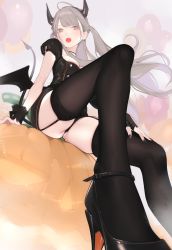 Rule 34 | 1girl, ama mitsuki, balloon, black choker, black dress, black footwear, black gloves, black hairband, black nails, black thighhighs, black wings, blush, breasts, brown hair, choker, cleavage, demon horns, demon tail, demon wings, dress, ear piercing, fake horns, fingerless gloves, fingernails, foot focus, foreshortening, garter straps, gloves, hairband, high heels, highres, horns, jack-o&#039;-lantern, long fingernails, long hair, medium breasts, mole, mole on breast, nail polish, open mouth, original, piercing, red soles, short dress, short sleeves, simple background, single glove, skindentation, solo, strappy heels, tail, thighhighs, two side up, very long hair, white background, wings, wrist cuffs