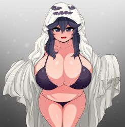 Rule 34 | 1girl, @ @, absurdres, alternate breast size, breasts, creatures (company), female focus, game freak, hex maniac (pokemon), highres, huge breasts, nintendo, open mouth, pokemon, pokemon xy, purple eyes, purple hair, solo, the only shoe