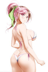 Rule 34 | 1girl, absurdres, ass, bare shoulders, bikini, blush, breasts, brown eyes, brown hair, butt crack, from behind, heterochromia, highres, kimmy77, large breasts, long hair, looking at viewer, multicolored hair, neo politan, parted lips, pink eyes, pink hair, ponytail, rwby, shiny skin, sideboob, solo, swimsuit, two-tone hair