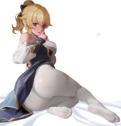 Rule 34 | 1girl, absurdres, ass, blonde hair, blue eyes, blush, breasts, feet, genshin impact, highres, jean (genshin impact), large breasts, long hair, looking at viewer, parted lips, ponytail, soles, toes, white legwear