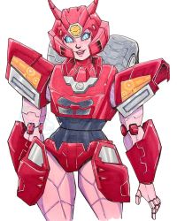 Rule 34 | 1girl, alien, blue eyes, breasts, celestedoodles, elita one, helmet, highres, humanoid robot, joints, medium breasts, panties, pink lips, red panties, robot, robot joints, simple background, solo, thick thighs, thighs, transformers, transformers: earthspark, underwear, white background