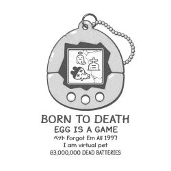 born_to_die_world_is_a_fuck_(meme) charm_(object) commentary death drew_wise english_text engrish_text ghost greyscale halo highres mametchi meme monochrome no_humans ranguage symbol-only_commentary tamagotchi tamagotchi_(classic) tamagotchi_(virtual_pet) tombstone