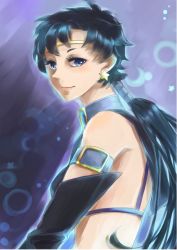 Rule 34 | 1990s (style), 1girl, bad id, bad pixiv id, bishoujo senshi sailor moon, bishoujo senshi sailor moon sailor stars, black gloves, black hair, blue eyes, buckle, circlet, earrings, ebiko (ebikoebio), elbow gloves, from side, gloves, jewelry, light smile, long hair, parted bangs, ponytail, retro artstyle, sailor star fighter, seiya kou, solo, star (symbol)