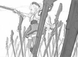 Rule 34 | 10s, 1girl, bad id, bad pixiv id, drill hair, fate/stay night, fate (series), field of blades, greyscale, gun, hat, magical girl, magical musket, mahou shoujo madoka magica, mahou shoujo madoka magica (anime), monochrome, rifle, sketch, solo, thighhighs, tomoe mami, twin drills, twintails, unlimited blade works (fate), weapon, yu-tan