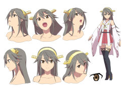 Rule 34 | 10s, 1girl, bare shoulders, boots, brown eyes, detached sleeves, expressions, frilled skirt, frills, grey hair, hairband, haruna (kancolle), headgear, japanese clothes, kantai collection, lace, lace-trimmed legwear, lace trim, leon (mikiri hassha), long hair, looking at viewer, md5 mismatch, nontraditional miko, open mouth, pleated skirt, profile, red skirt, skirt, smile, thigh boots, thighhighs, wide sleeves, zettai ryouiki
