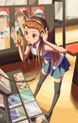 Rule 34 | 00s, amami haruka, baakurou, brown eyes, brown hair, hairband, headphones, idolmaster, idolmaster (classic), idolmaster 1, legs, long hair, minase iori, ribbon, skirt, solo, takatsuki yayoi, thighhighs