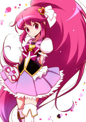 Rule 34 | 10s, 1girl, aino megumi, big hair, boots, bow, brooch, cure lovely, dress, eyelashes, hair ornament, happinesscharge precure!, happy, heart, heart brooch, heart hair ornament, jewelry, long hair, looking at viewer, magical girl, pink bow, pink dress, pink eyes, pink hair, pink skirt, ponytail, precure, puffy sleeves, ribbon, shirono, shirt, skirt, smile, solo, thigh boots, thighhighs, toei animation, white background, white thighhighs, wide ponytail, wrist cuffs