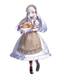 Rule 34 | 1girl, alternate costume, amagasa yun, apron, basket, blush, braid, closed mouth, cookie, dress, fire emblem, fire emblem: three houses, fire emblem heroes, food, frills, full body, hair ornament, highres, holding, holding basket, long hair, long skirt, long sleeves, looking at viewer, lysithea von ordelia, maid, maid headdress, nintendo, non-web source, official art, pantyhose, puffy sleeves, red eyes, shoes, skirt, smile, solo, transparent background, twin braids, wrist cuffs