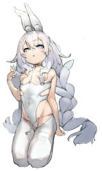 Rule 34 | + +, 1girl, animal ear fluff, animal ears, arm support, azur lane, blue eyes, braid, breast curtains, breasts, choker, covered navel, crotchless, crotchless pantyhose, fake animal ears, highres, kneeling, le malin (listless lapin) (azur lane), leotard, long hair, low twin braids, o-ring, o-ring choker, official alternate costume, pantyhose, playboy bunny, rabbit ears, small breasts, solo, thigh strap, twin braids, uttotobokuzen, very long hair, white background, white hair, white leotard