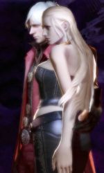 Rule 34 | 1boy, 1girl, ass, ass grab, blonde hair, breasts, choker, couple, dante (devil may cry), devil may cry (series), devil may cry 4, hetero, hug, leather, silver hair, trish (devil may cry)
