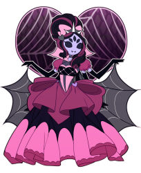 Rule 34 | 1girl, alternate hairstyle, choker, colored skin, dress, elbow gloves, extra arms, extra eyes, fangs, gloves, highres, arthropod girl, muffet, purple skin, rotodisk, solo, spider girl, undertale