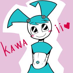 Rule 34 | 1girl, artist request, blush, female focus, heart, jenny wakeman, lowres, my life as a teenage robot, robot, twintails