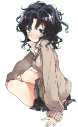 Rule 34 | 1girl, amagami, bad id, bad pixiv id, black hair, blue eyes, blush, face, highres, kasuga souichi, looking at viewer, messy hair, pleated skirt, school uniform, short hair, simple background, skirt, smile, solo, sweater, sweater vest, tanamachi kaoru, white background