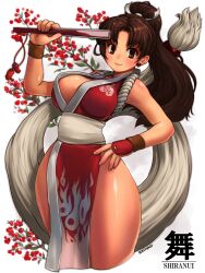 Rule 34 | 1girl, breasts, character name, fatal fury, highres, large breasts, long hair, ponytail, shiranui mai, solo