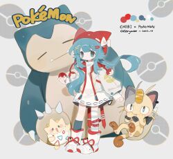 Rule 34 | 1girl, animal hat, artist name, asymmetrical legwear, blue eyes, blue hair, boots, bow, cat hat, character name, chibi (chizunyanko), chizunyanko, claws, color guide, crossover, dated, dress, fangs, footwear bow, full body, grey background, hair ornament, hairclip, hat, highres, holding, holding poke ball, hood, jacket, jewelry, kneehighs, long hair, long sleeves, looking at viewer, mismatched legwear, original, poke ball, poke ball (basic), poke ball print, poke ball symbol, pokemon, pokemon (creature), puffy sleeves, red bow, red hat, sidelocks, signature, sleeves past wrists, socks, standing, thighhighs, uneven legwear, white bow, white dress, white footwear, white jacket, x hair ornament