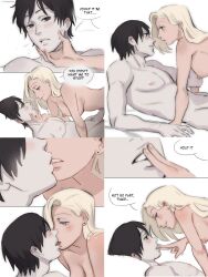 Rule 34 | 1boy, 1girl, absurdres, black hair, blonde hair, blue eyes, blush, boruto: naruto next generations, breasts, earrings, english text, femdom, finger in another&#039;s mouth, french kiss, hair over one eye, hetero, highres, huge filesize, husband and wife, jewelry, kiss, long hair, medium breasts, monday mint, multiple views, naruto, naruto (series), nipples, penis, pubic hair, sai, sequential, very long hair, yamanaka ino