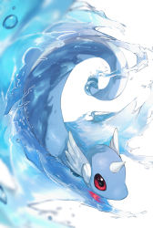 Rule 34 | bad id, bad pixiv id, blurry, commentary request, creatures (company), dragonair, game freak, gen 1 pokemon, highres, horezai, horns, nintendo, no humans, pokemon, pokemon (creature), red eyes, single horn, solo, water, water drop, waves, white background