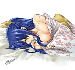 Rule 34 | 1girl, bare shoulders, breasts, cleavage, eden&#039;s zero, homura kogetsu, japanese clothes, large breasts, long hair, mashima hiro, mole, mole under eye, no bra, official art, solo, white background