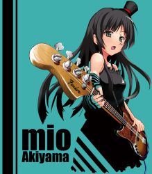 Rule 34 | 00s, 1girl, akiyama mio, bass guitar, black hair, blue eyes, blunt bangs, don&#039;t say &quot;lazy&quot;, dress, facepaint, fingerless gloves, gloves, hat, highres, hime cut, instrument, k-on!, long hair, mini hat, mini top hat, solo, striped clothes, striped gloves, takumi rohan, top hat