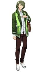 Rule 34 | 1boy, full body, green eyes, green hair, highres, jacket, looking at viewer, male focus, official art, palette parade, raphael (palette parade), scarf, smile, solo, transparent background