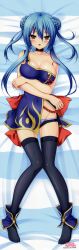 Rule 34 | 1girl, absurdres, black thighhighs, blue hair, blush, breast hold, breasts, chinese clothes, choker, cleavage, copyright request, dakimakura (medium), double bun, feet, full body, hair bun, highres, huge filesize, knees together feet apart, large breasts, legs, long image, lowleg, lowleg panties, mitsuki (stylus), no shoes, open mouth, panties, pink eyes, purple panties, solo, tall image, tamanin, thighhighs, underwear