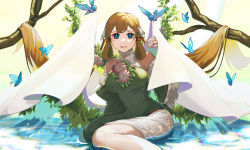 Rule 34 | 1girl, bare shoulders, bird, blonde hair, blue eyes, breasts, bug, butterfly, fire emblem, fire emblem heroes, flower, highres, ikura (downdexp), in water, insect, large breasts, long hair, nintendo, open mouth, outdoors, solo, turtleneck, very long hair, water, ymir (fire emblem heroes)