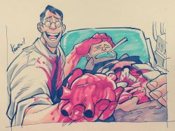 Rule 34 | 2boys, archimedes (team fortress 2), bad id, bad pixiv id, bird, blood, doctor, dove, glasses, heart (organ), heavy (tf2), kotteri, male focus, medic (tf2), medical, multiple boys, open mouth, signature, surgery, team fortress 2
