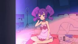 Rule 34 | 1girl, animated, animated gif, barefoot, camisole, cellphone, feet, foot focus, indoors, long hair, otachan, phone, purple eyes, purple hair, sitting, soles, solo, the otachan show, toes, twintails