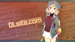 Rule 34 | 1girl, blowing bubbles, blue hair, blunt bangs, breasts, brown sweater, chewing gum, cowboy shot, curly hair, dlsite.com, green hair, grey hair, hands in pocket, highres, hood, hood up, hoodie, looking at viewer, low twintails, medium breasts, multicolored hair, open clothes, open hoodie, purple hair, red hair, sidelocks, skirt, solo, streaked hair, sweater, turtleneck, turtleneck sweater, twintails, watermark, web address, white skirt, xi lily, zpolice
