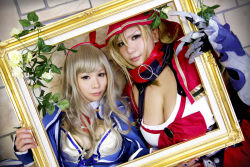 Rule 34 | 2girls, alicia (queen&#039;s blade), alicia (queen&#039;s blade) (cosplay), asian, blonde hair, blue eyes, breasts, brooch, chouzuki maryou, cleavage, cosplay, green eyes, hip focus, jewelry, large breasts, multiple girls, okada yui, photo (medium), picture frame, plump, queen&#039;s blade, queen&#039;s blade grimoire, small breasts, thick thighs, thighs, wide hips, zara (queen&#039;s blade), zara (queen&#039;s blade) (cosplay)