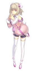 Rule 34 | 00s, 1girl, ar tonelico, ar tonelico iii, bike shorts, blonde hair, bow, braid, detached sleeves, dress, female focus, full body, gust, hair ornament, highres, legs, nagi ryou, official art, pink eyes, saki (ar tonelico), short hair, solo, standing, thighhighs, transparent background, white thighhighs, zettai ryouiki