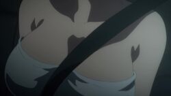 Rule 34 | 1girl, animated, anime screenshot, bare shoulders, breast focus, breasts, cleavage, collarbone, demon girl, highres, large breasts, lv1 maou to one room yuusha, naked towel, screencap, seatbelt, sound, towel, video, zenia (lv1 maou to one room yuusha)