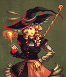 Rule 34 | 1girl, blonde hair, braid, capelet, female focus, fire, hat, kirisame marisa, oo gata ken, osuwari, pyrokinesis, solo, staff, touhou, undefined fantastic object, witch, witch hat, yellow eyes