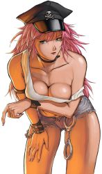 Rule 34 | 1girl, blue eyes, breasts, capcom, cleavage, collar, cuffs, female focus, final fight, handcuffs, hat, long hair, midriff, nekkeau, pink hair, poison (final fight), shorts, solo, strap slip, street fighter, tank top, uncensored, very long hair