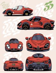 Rule 34 | alfa romeo, alfa romeo 33 stradale, artist name, car, chibi, commentary, english commentary, evolution, highres, license plate, motor vehicle, multiple views, no humans, original, shadow, sports car, vehicle focus, vehicle name, will pierce