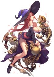 Rule 34 | 1girl, absurdres, bare shoulders, breasts, cleavage, collarbone, detached sleeves, dragon&#039;s crown, hat, highres, large breasts, long hair, red hair, skirt, sorceress (dragon&#039;s crown), witch hat