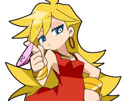 Rule 34 | 10s, 1girl, bad id, bad pixiv id, blonde hair, blue eyes, dress, jewelry, long hair, lots of jewelry, meiro (yuu), official style, panties, panty &amp; stocking with garterbelt, panty (psg), red dress, solo, underwear