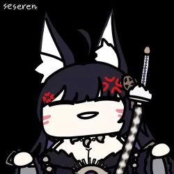 Rule 34 | 1girl, ahoge, anger vein, animal ears, animated, animated gif, breasts, cleavage, eyes visible through hair, katana, long hair, lowres, open mouth, seseren, sword, weapon