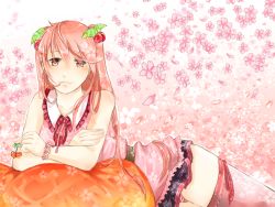 Rule 34 | 1girl, bad id, bad pixiv id, bracelet, cherry, cherry blossoms, food, fruit, hair in own mouth, hatsune miku, jewelry, long hair, name connection, object namesake, panties, pink eyes, pink legwear, ryota (ry o ta), sakura miku, skirt, solo, striped clothes, striped panties, underwear, vocaloid