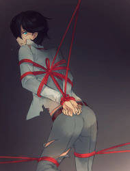 Rule 34 | 10s, 1boy, arms behind back, bad hands, bdsm, black hair, blue eyes, bondage, bound, earrings, endend (shinia), horikawa kunihiro, japanese clothes, jewelry, male focus, piercing, restrained, rope, scar, torn clothes, touken ranbu