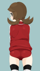 Rule 34 | 00s, 1girl, agemono, ass, brown eyes, brown hair, buruma, creatures (company), game freak, hair tie, jacket, looking back, lyra (pokemon), nintendo, pokemon, pokemon hgss, short twintails, solo, thighhighs, track jacket, twintails